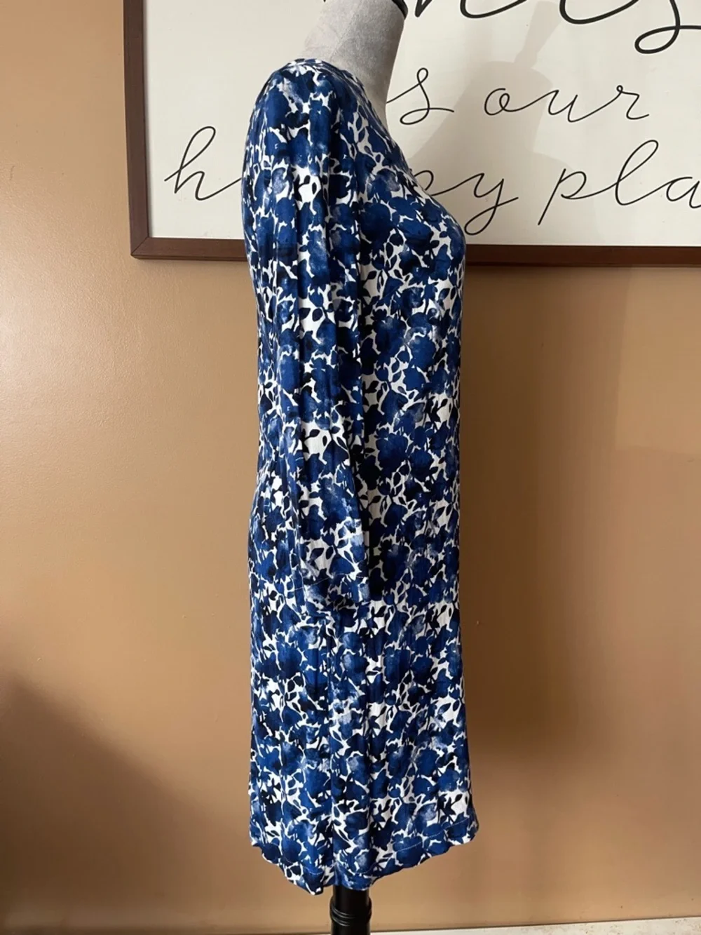 J. Crew Navy and White Floral Long Sleeve Shift Dress size small